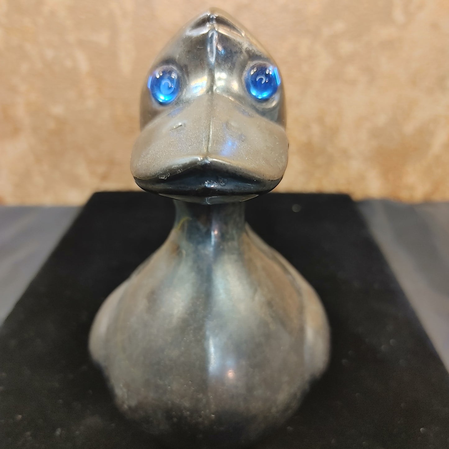 Dashing Duck! Vintage Silver Plated Duck Bank Blue Jewel Eyes Denmark Free Ship!