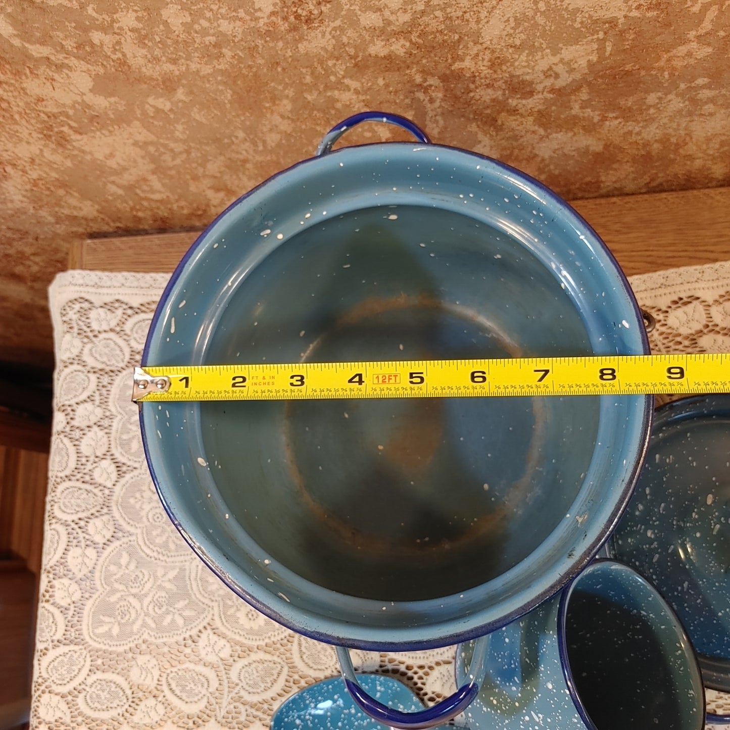 Camp Cookin'! 7 Piece Vintage Speckled Enamel Blue Cookware Pots Free Shipping!