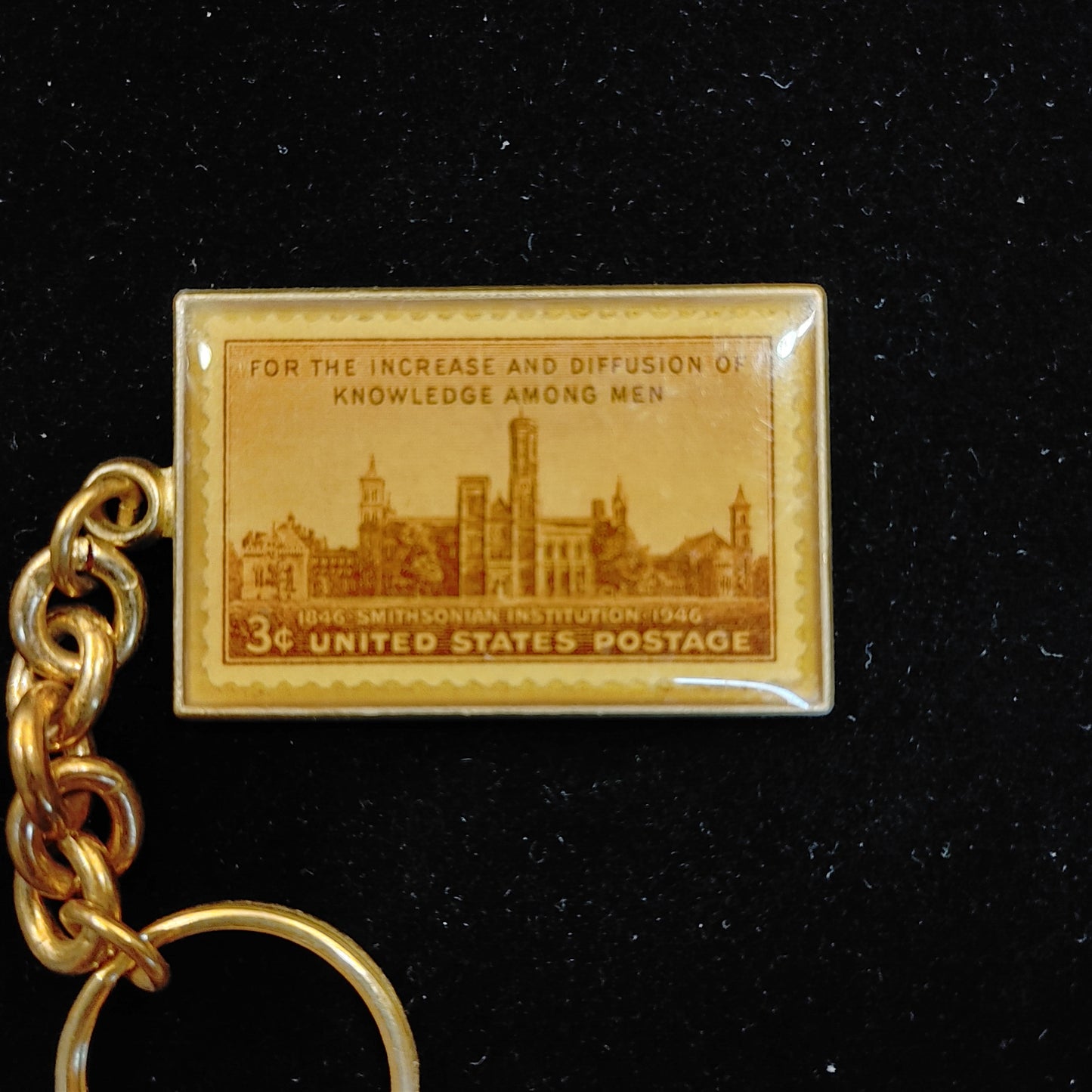 Cool Keychain! Smithsonian Stamp 1946 USPS Postage Gold Free Shipping!