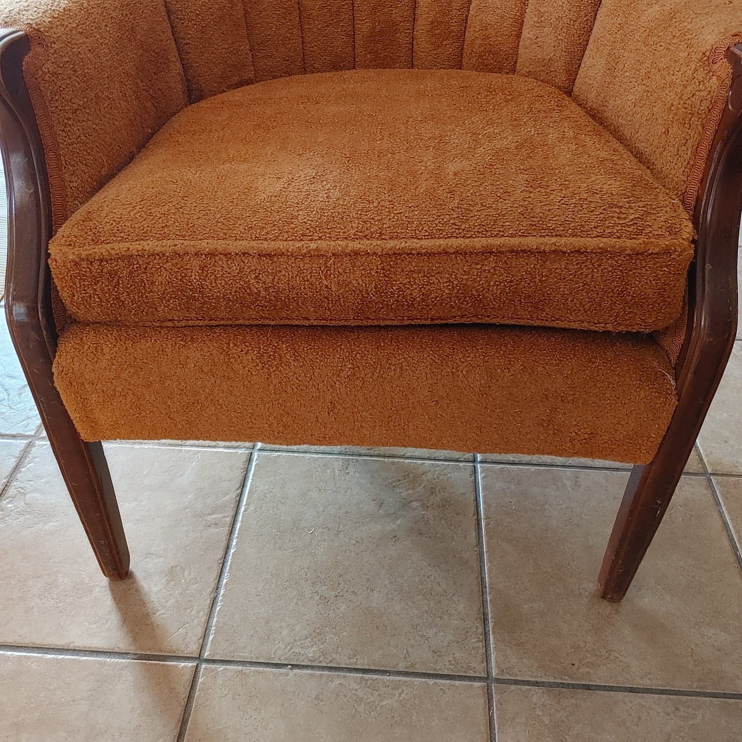 Choice Chair! Cool Vintage Orange Nubby Scallop Chair Wood Legs 1940s Local Only