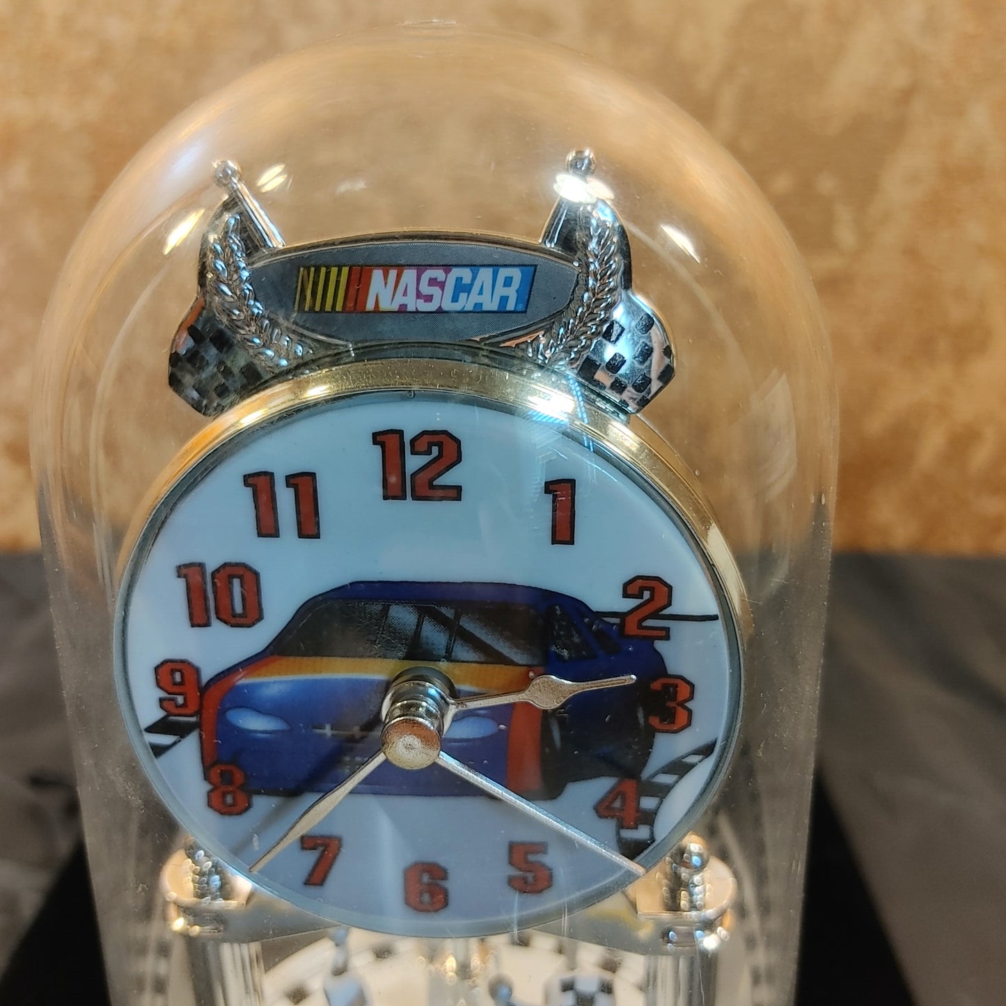 Nascar Clock! Porcelain Clock Twirling Flags Racing Anniversary Works Free Ship!