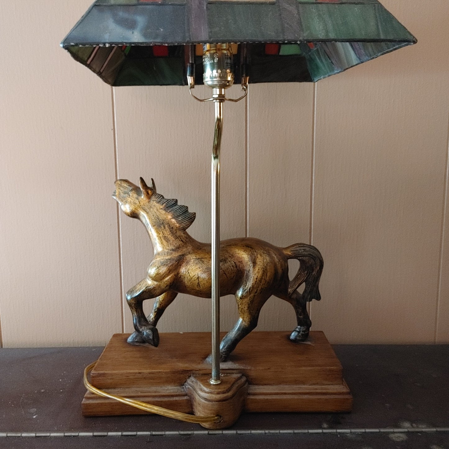 This Horse is Lit! Vintage Lamp Craftsman Stained Glass Arts Crafts Free Ship!