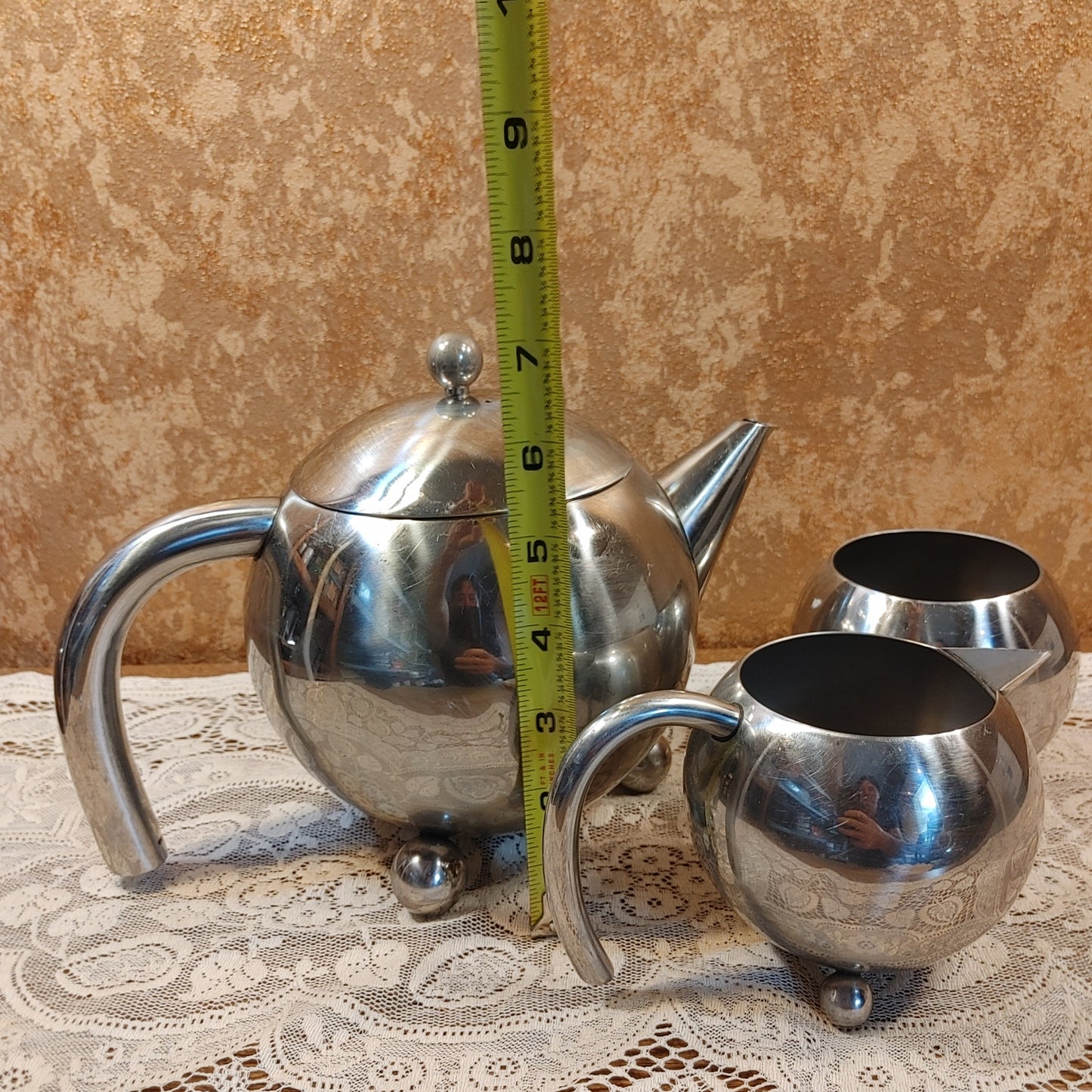 Mod Tea! Vintage Modern Teapot Spherical Creamer Sugar Free Shipping!