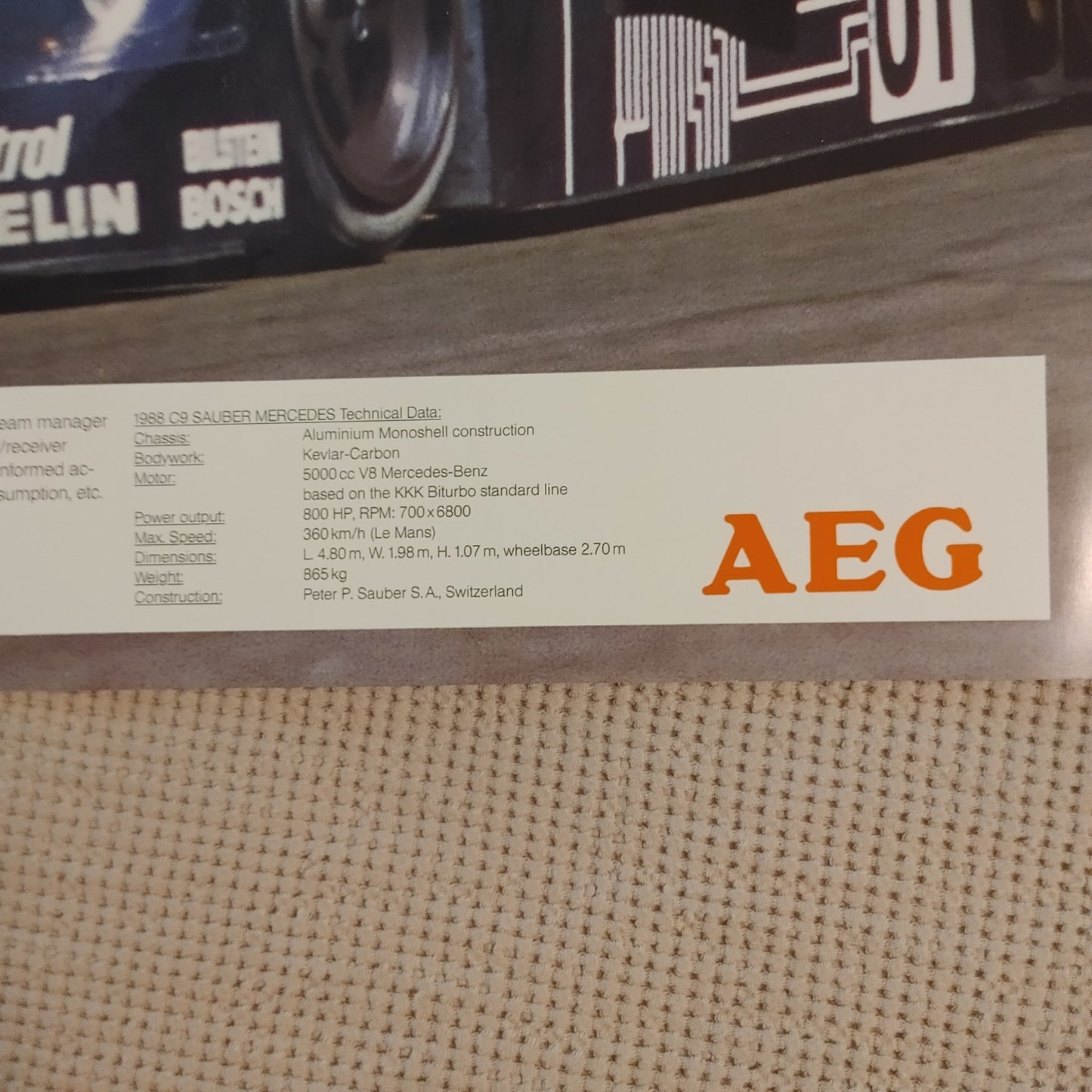 Mercedes Sauber AEG Race Car Poster 1988 Vintage Racing Sports car Benz