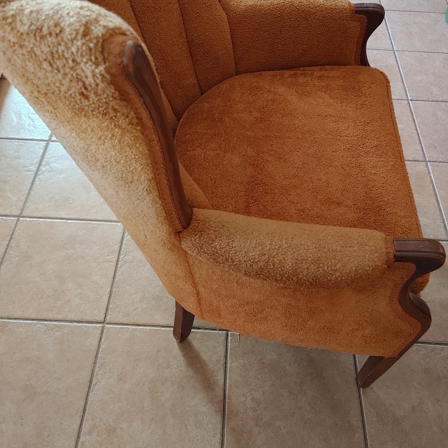 Choice Chair! Cool Vintage Orange Nubby Scallop Chair Wood Legs 1940s Local Only