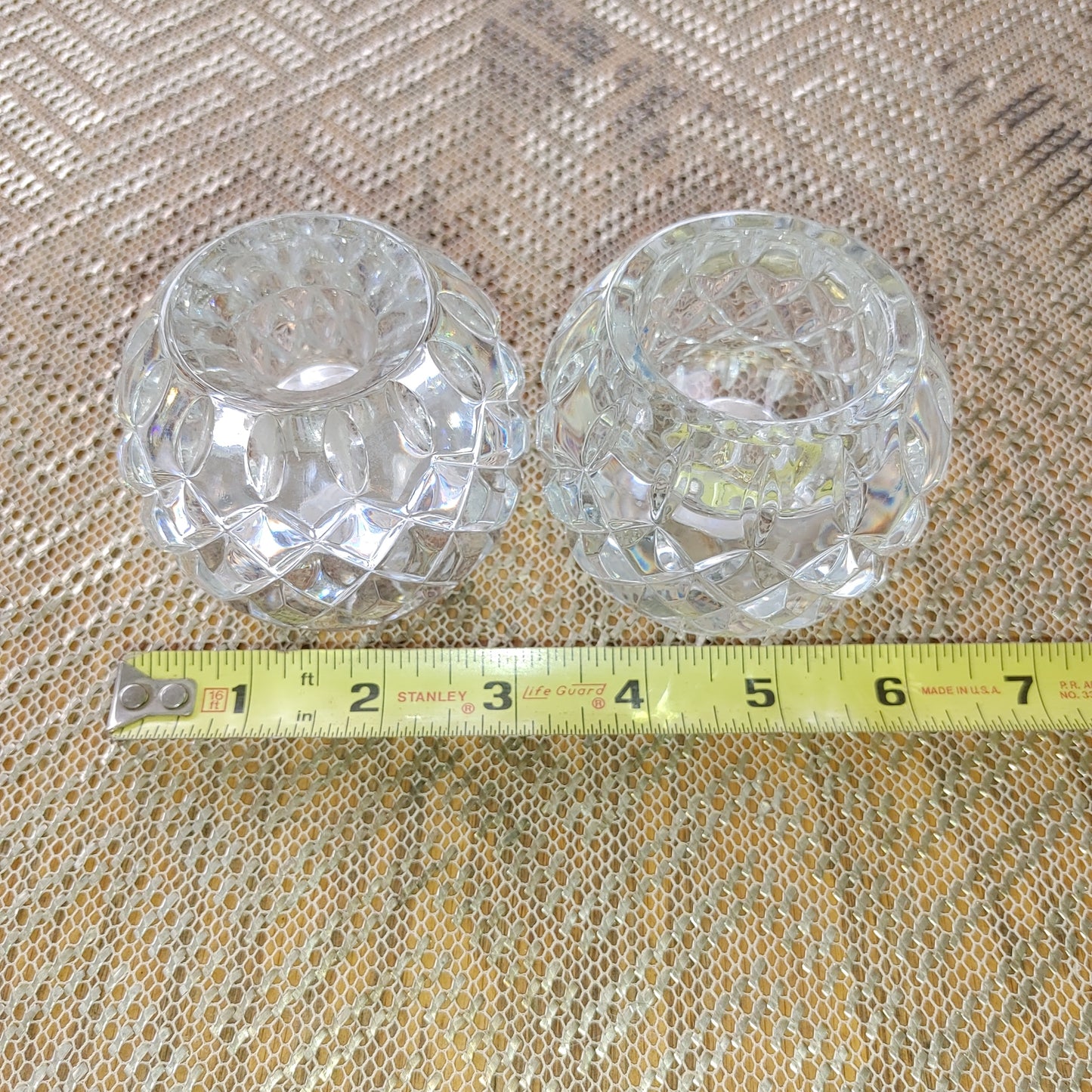 Lead Crystal Illusions Candlestick Holders Pair Ball Round 24% Taper Votive