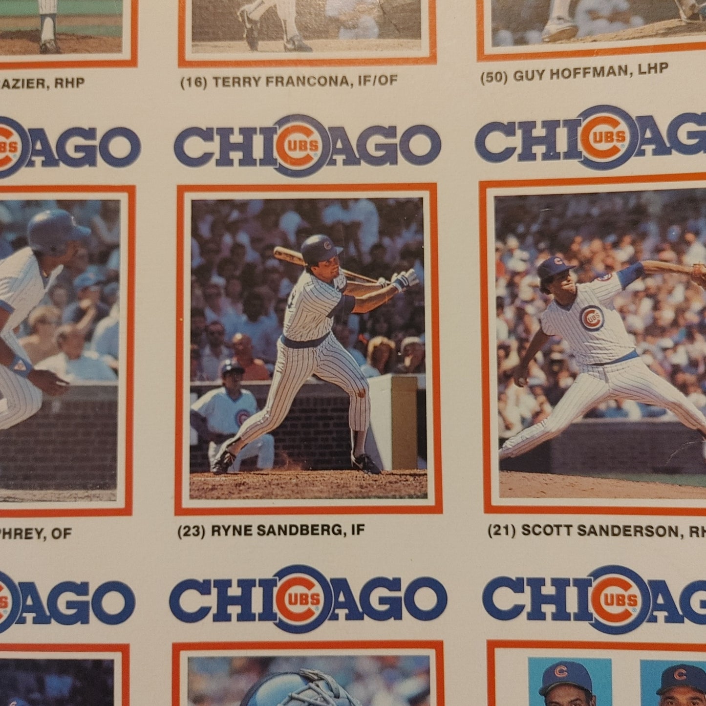 Chicago Cubs Trading Cards Uncut MLB Proof Sheet Gatorade 1986