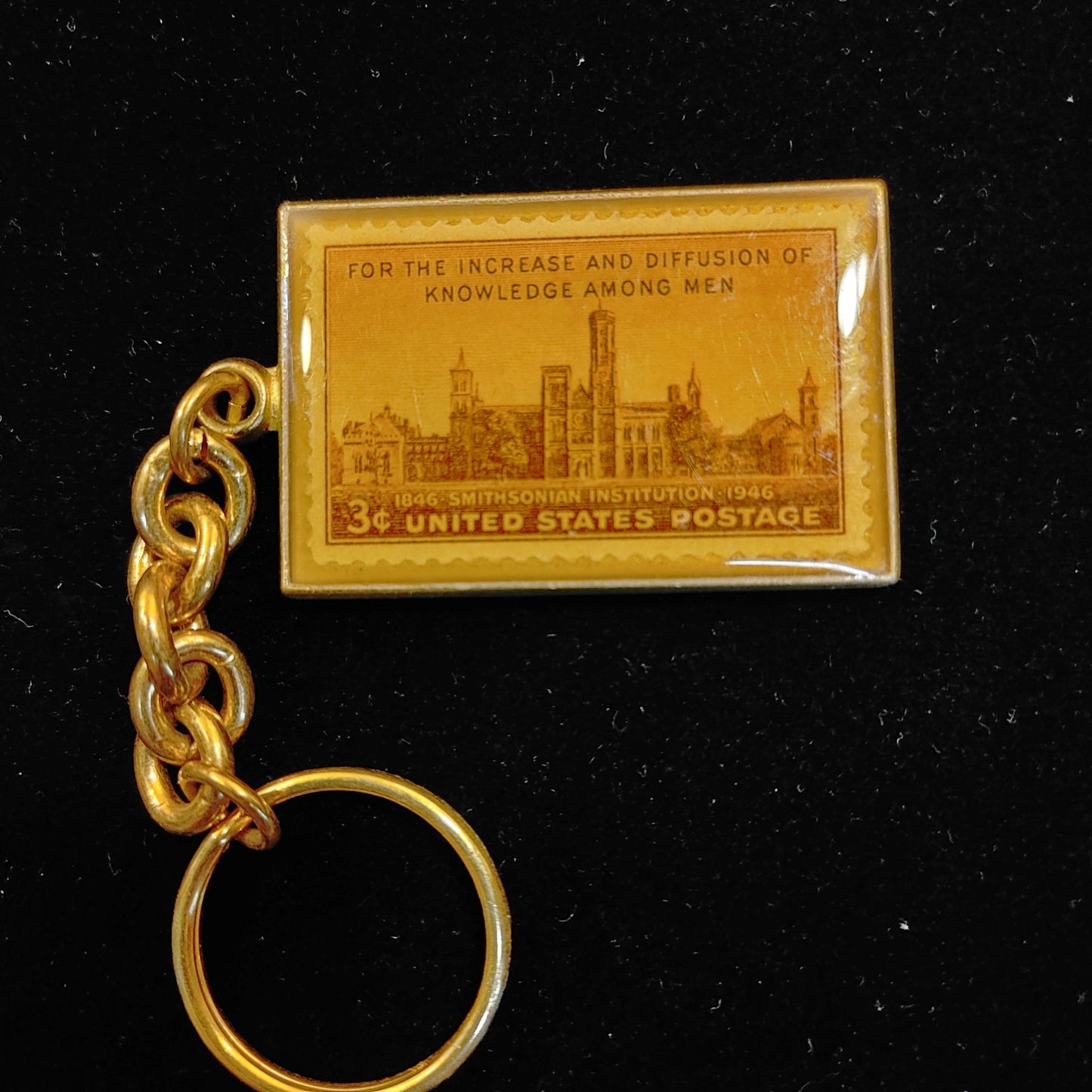 Cool Keychain! Smithsonian Stamp 1946 USPS Postage Gold Free Shipping!