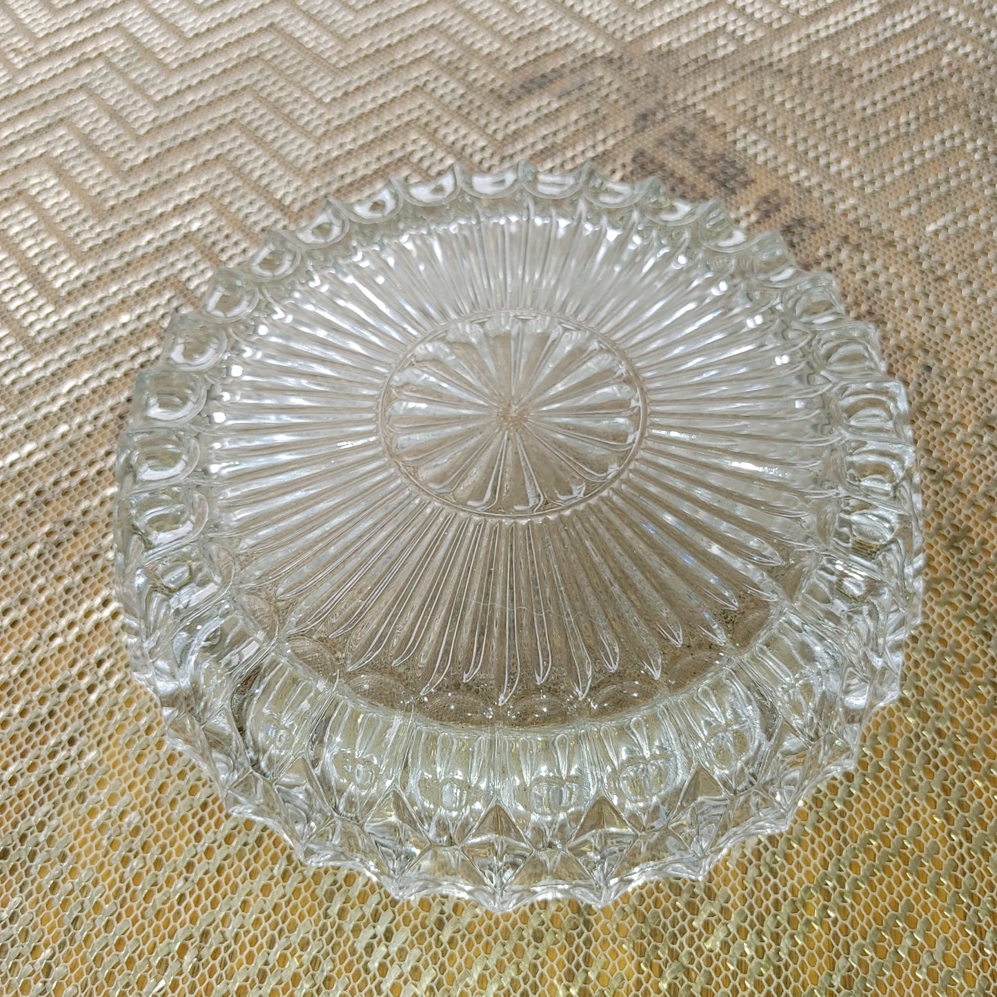 Big Round Cut Glass Ahstray Vintage Elegant Crystal Heavy Large