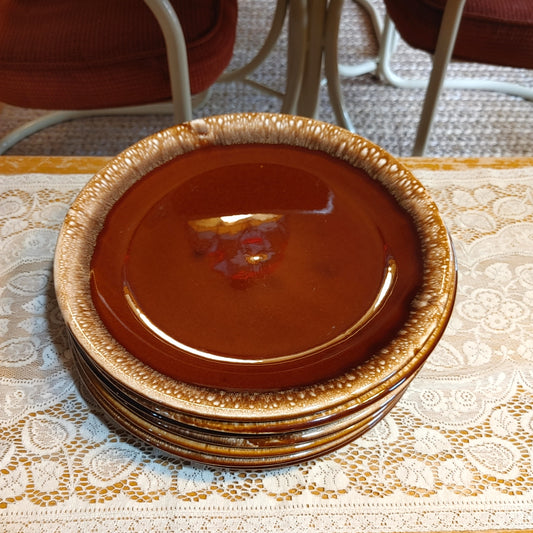 Brown Drip USA! Seven (7) Dinner Plates 10 inch Vintage Mid Century Free Ship!