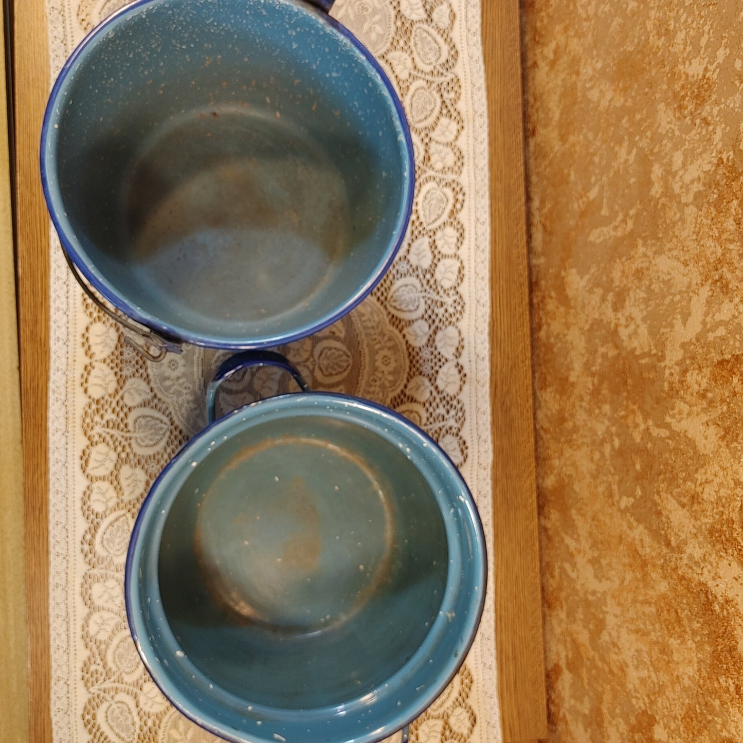 Camp Cookin'! 7 Piece Vintage Speckled Enamel Blue Cookware Pots Free Shipping!