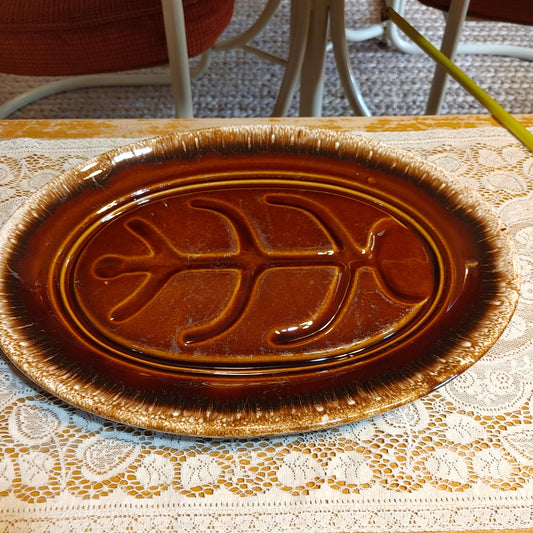 Fish Plate 1! Hull Oven Proof Mid Century MCM Oval 14 inch Stoneware Free Ship!