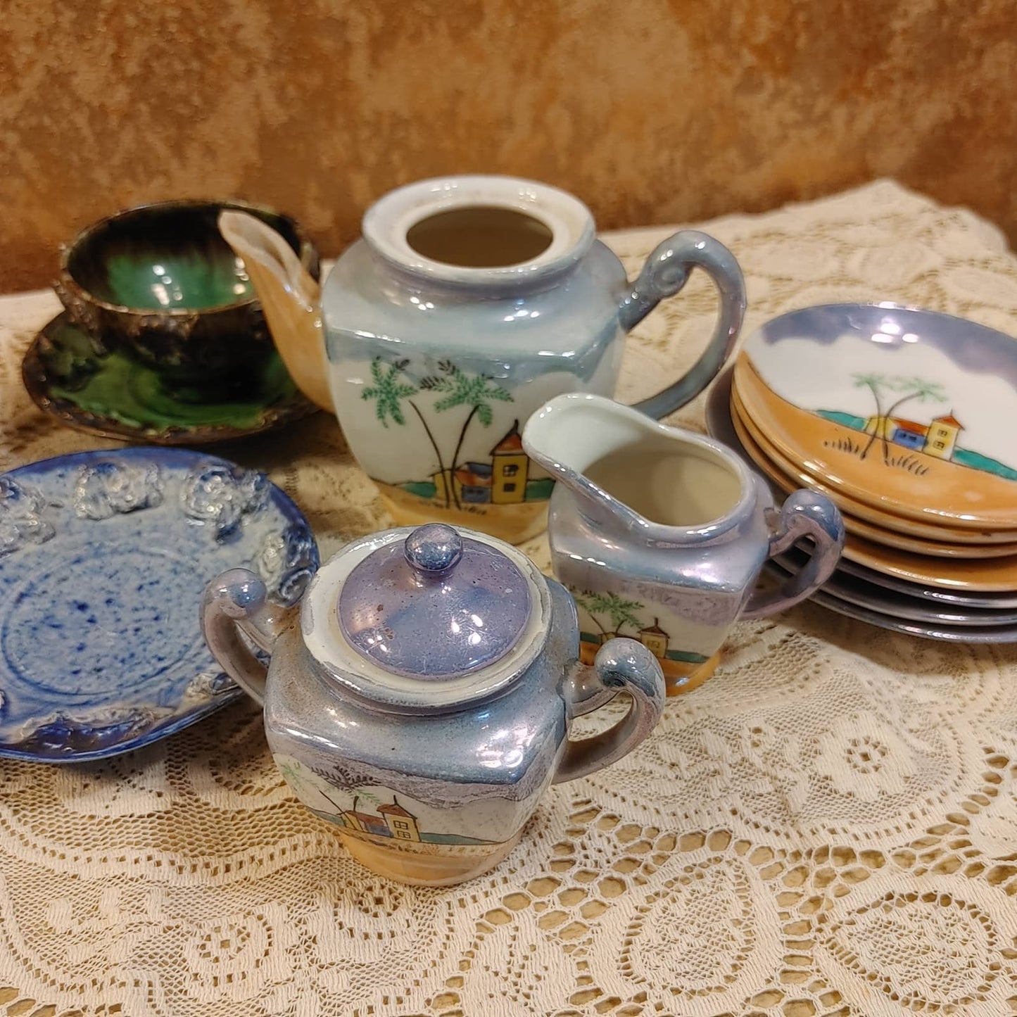 Tea Trinkets! Vintage Mixed Porcelain Tiny Tea Sets Cups Saucers Japan Majolica