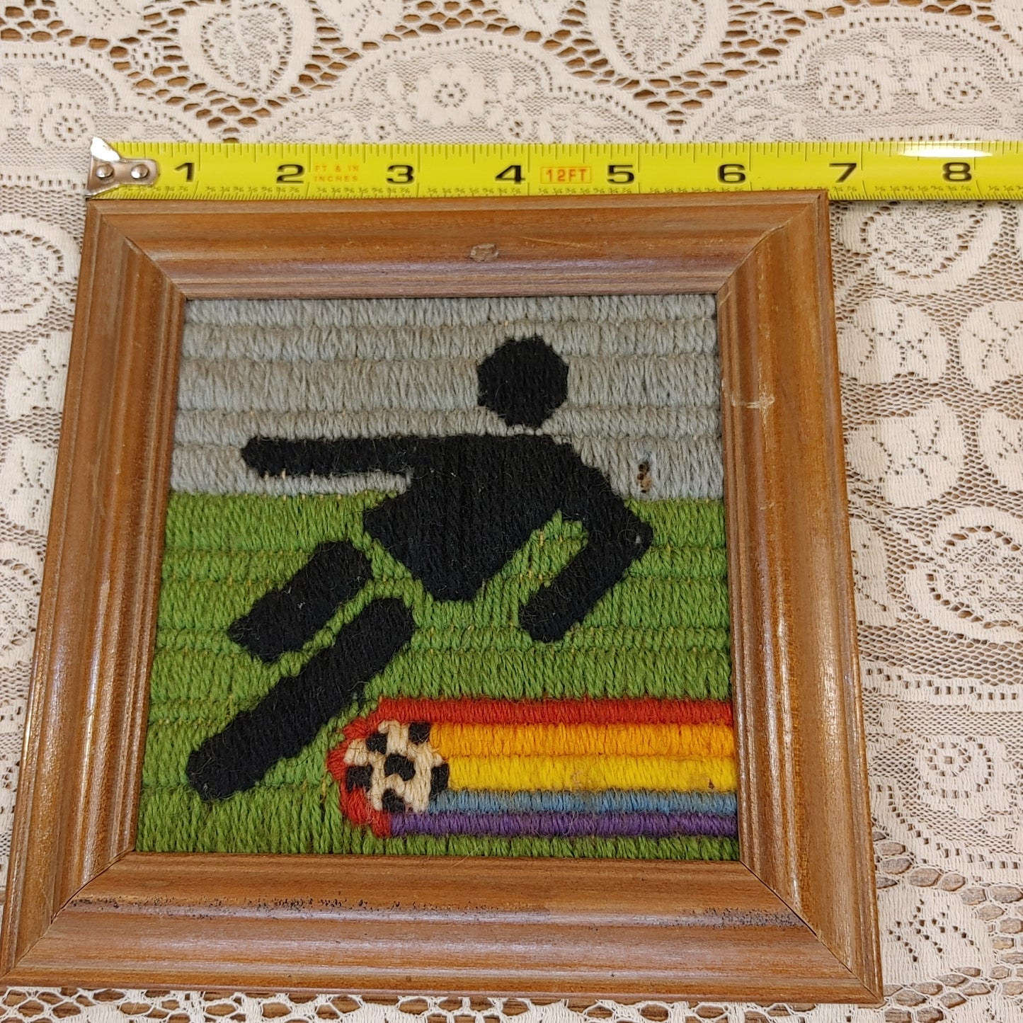 Activision Art! Vintage Craft Sports Soccer Skiing 1980s Woven Yarn Free Ship!