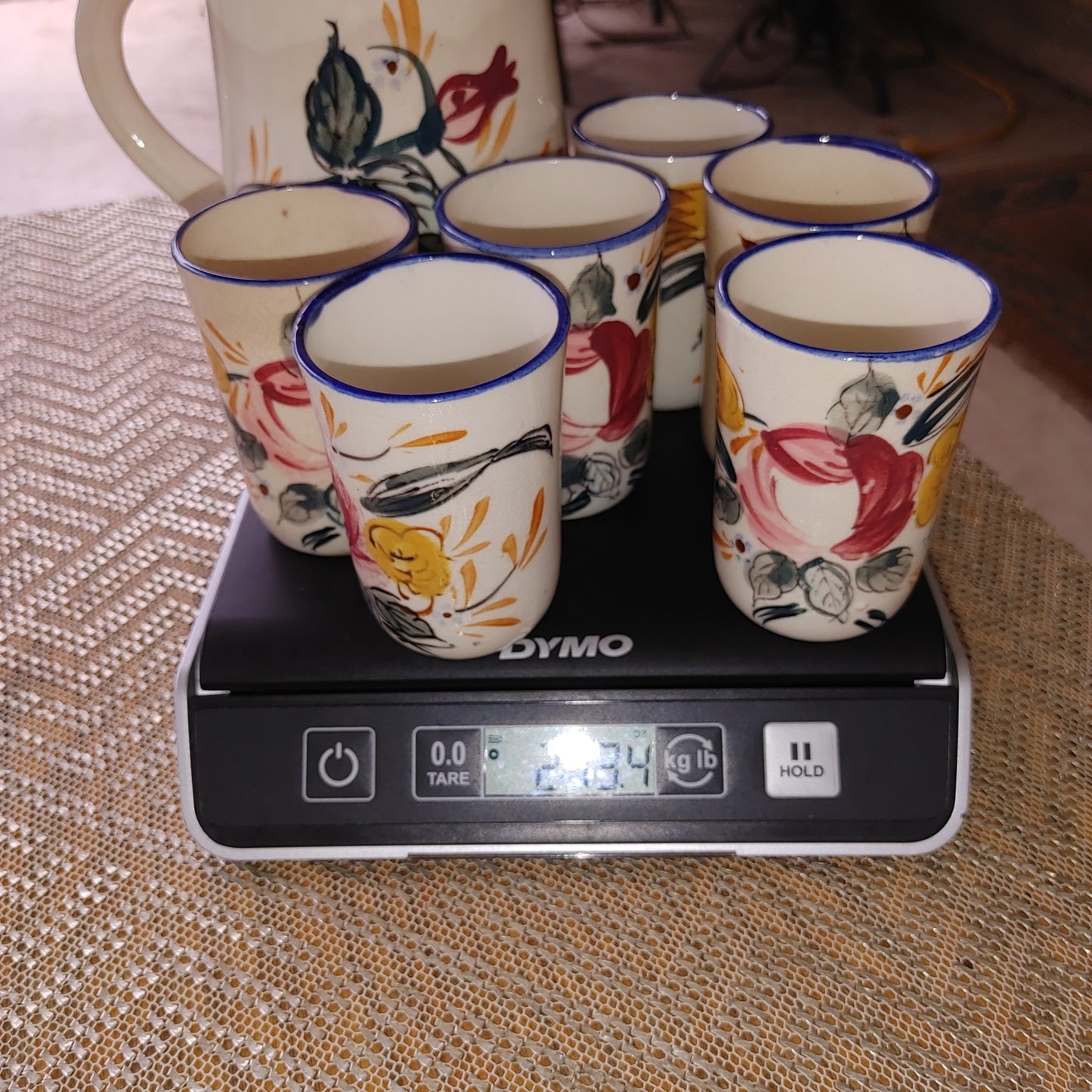 Vintage Handpainted Nasco Ceramic Pitcher & Tumblers Vibrant Floral Japan