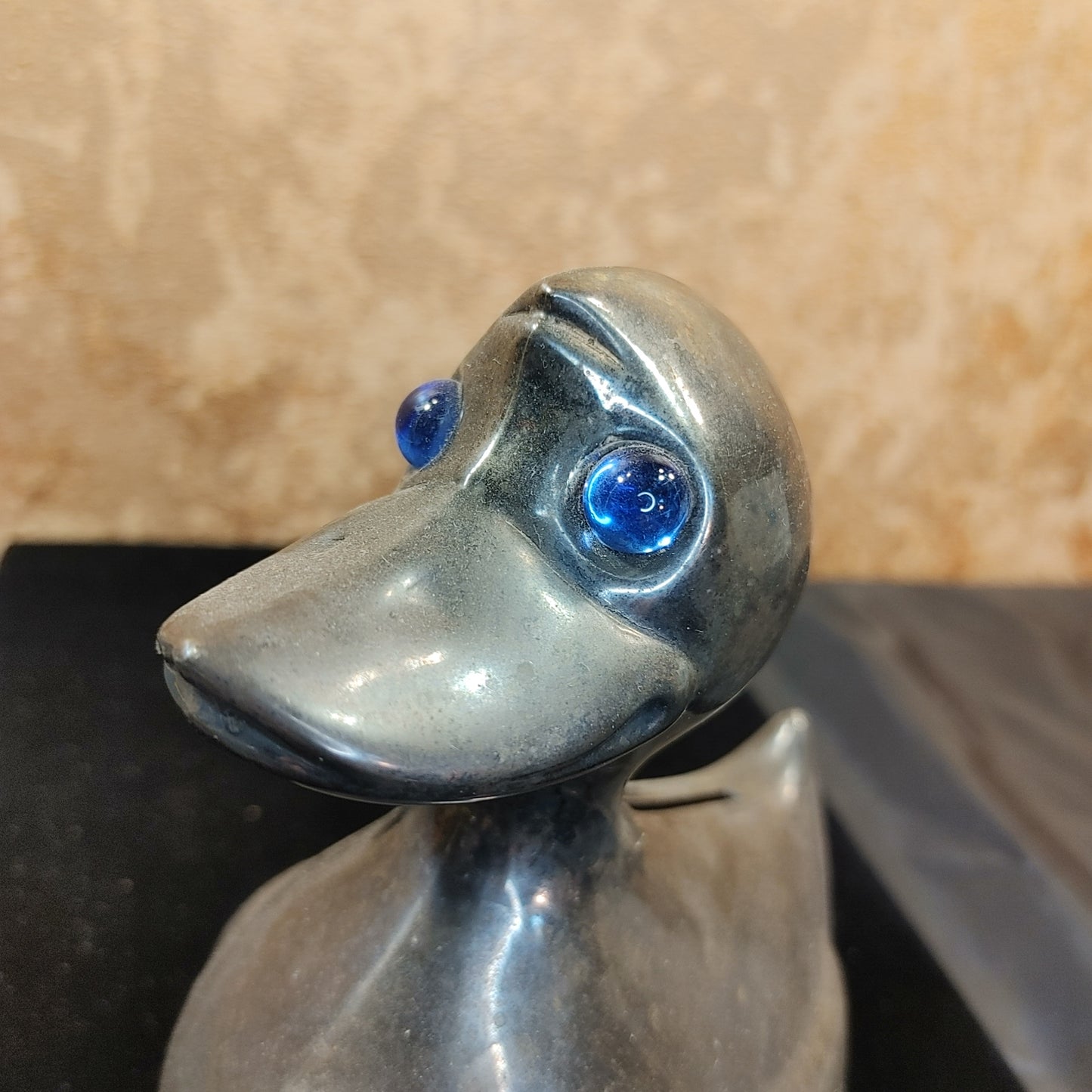 Dashing Duck! Vintage Silver Plated Duck Bank Blue Jewel Eyes Denmark Free Ship!