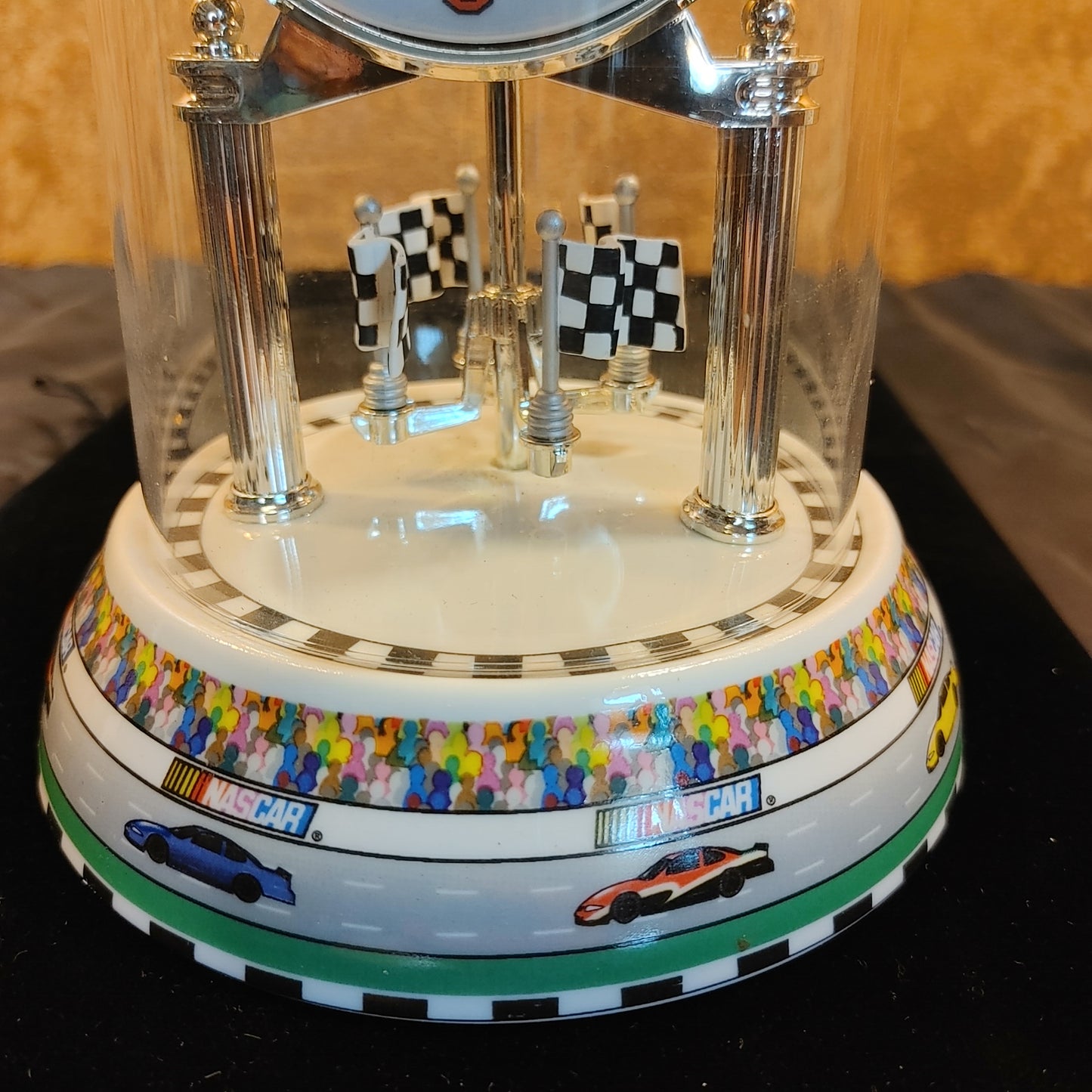 Nascar Clock! Porcelain Clock Twirling Flags Racing Anniversary Works Free Ship!