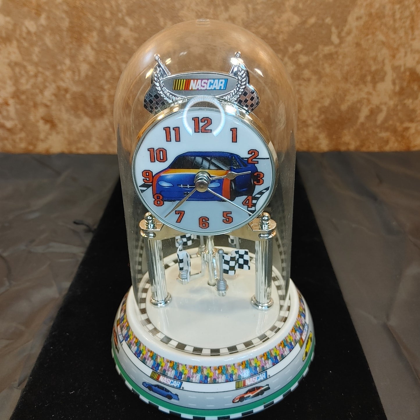 Nascar Clock! Porcelain Clock Twirling Flags Racing Anniversary Works Free Ship!