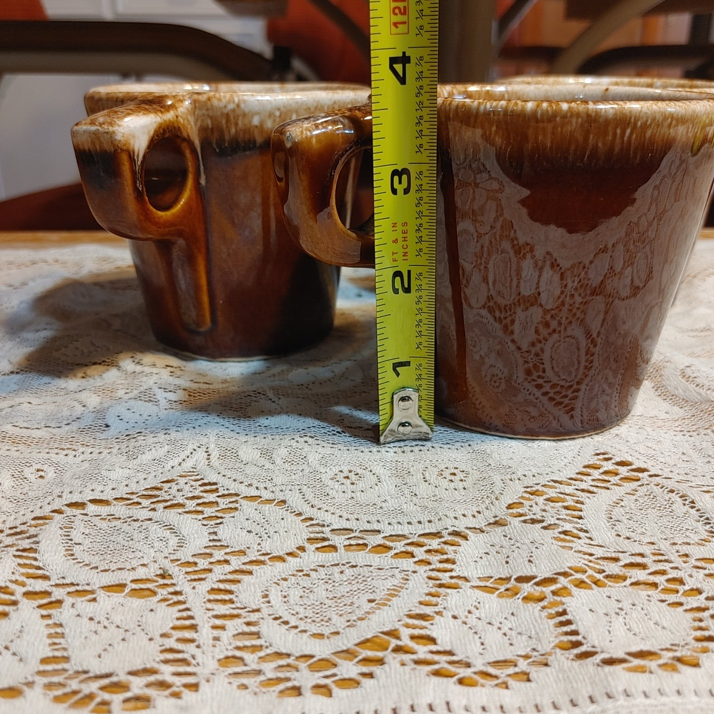 Coffee for 3! Hull Oven Proof Mid Century Brown Drip Coffee Mugs Free Shipping!