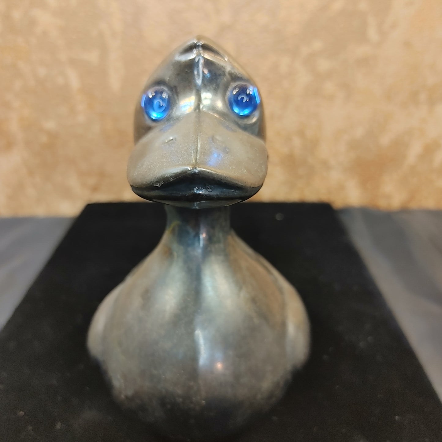 Dashing Duck! Vintage Silver Plated Duck Bank Blue Jewel Eyes Denmark Free Ship!