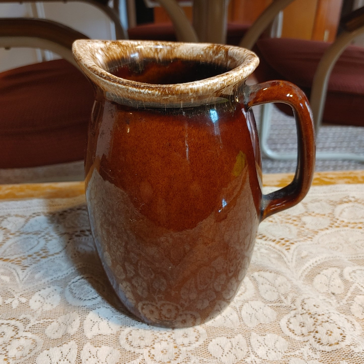 Proper Pitcher 2! Hull Oven Proof Brown Drip Pitcher Jug Mid Century Free Ship!