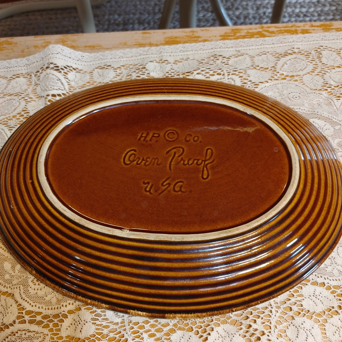 Platter Up! Hull Oven Proof Brown Drip MCM 12 inch Oval Plate Free Shipping!