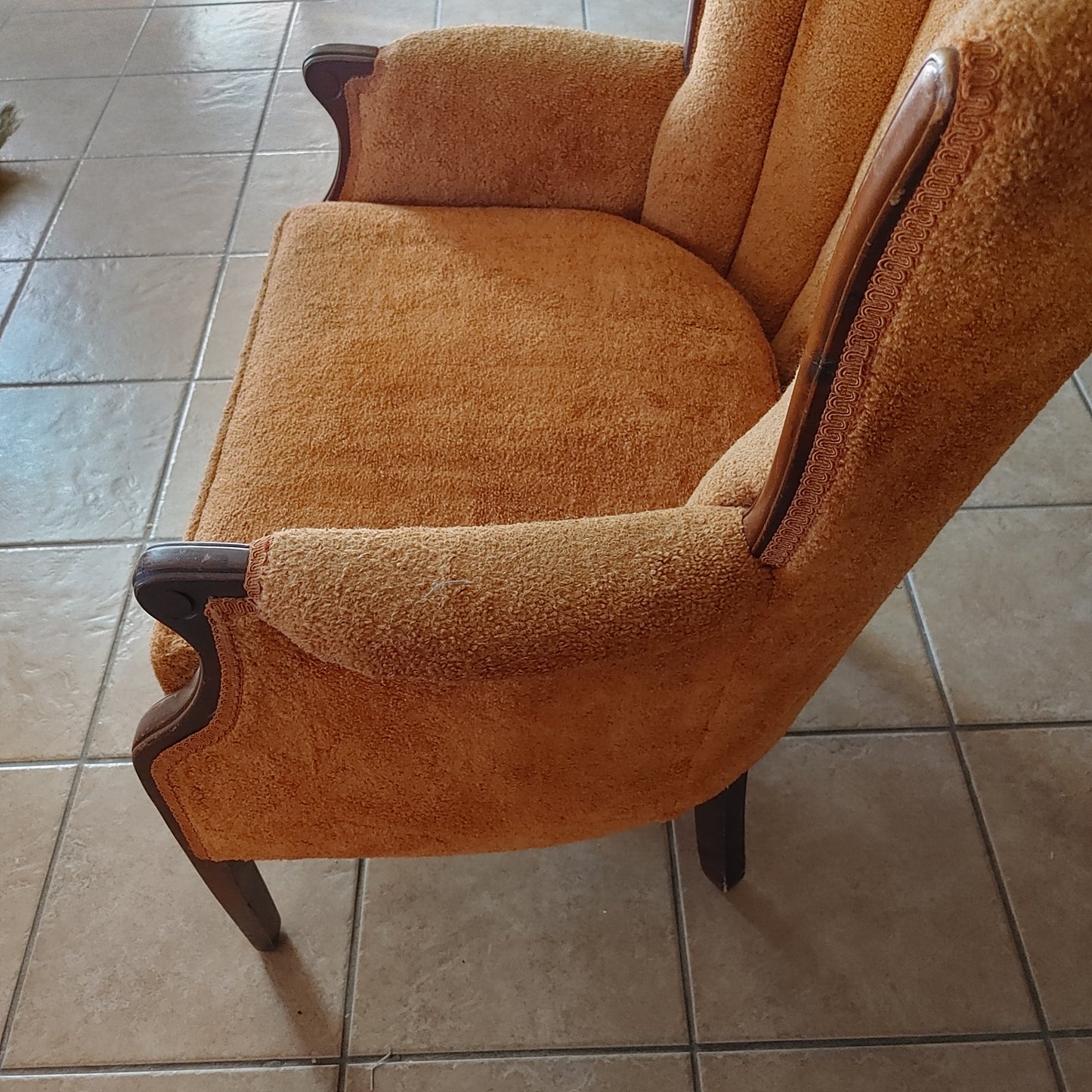 Choice Chair! Cool Vintage Orange Nubby Scallop Chair Wood Legs 1940s Local Only