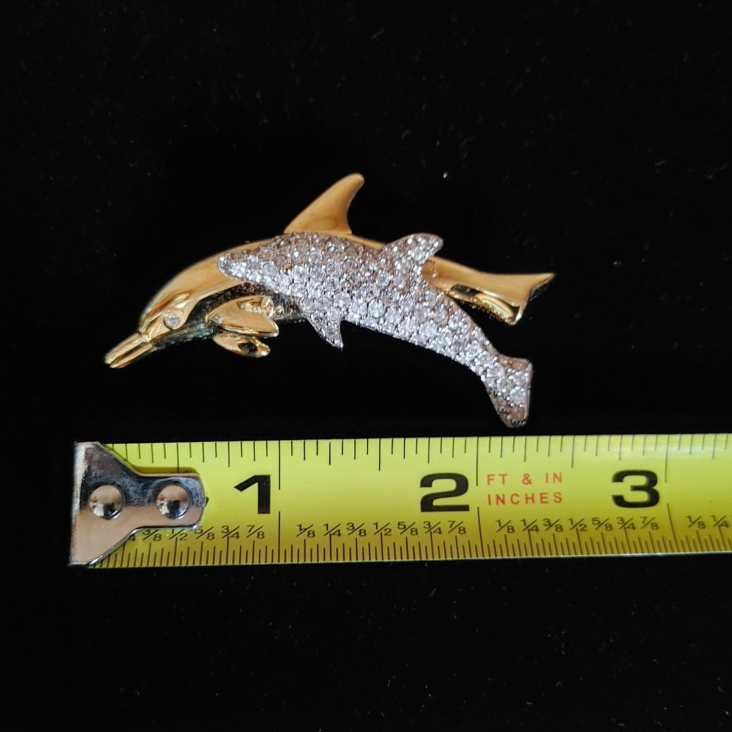 Swarovski Set! Dolphins Mother Child Pin Brooch Gold Crystals Swan Free Shipping