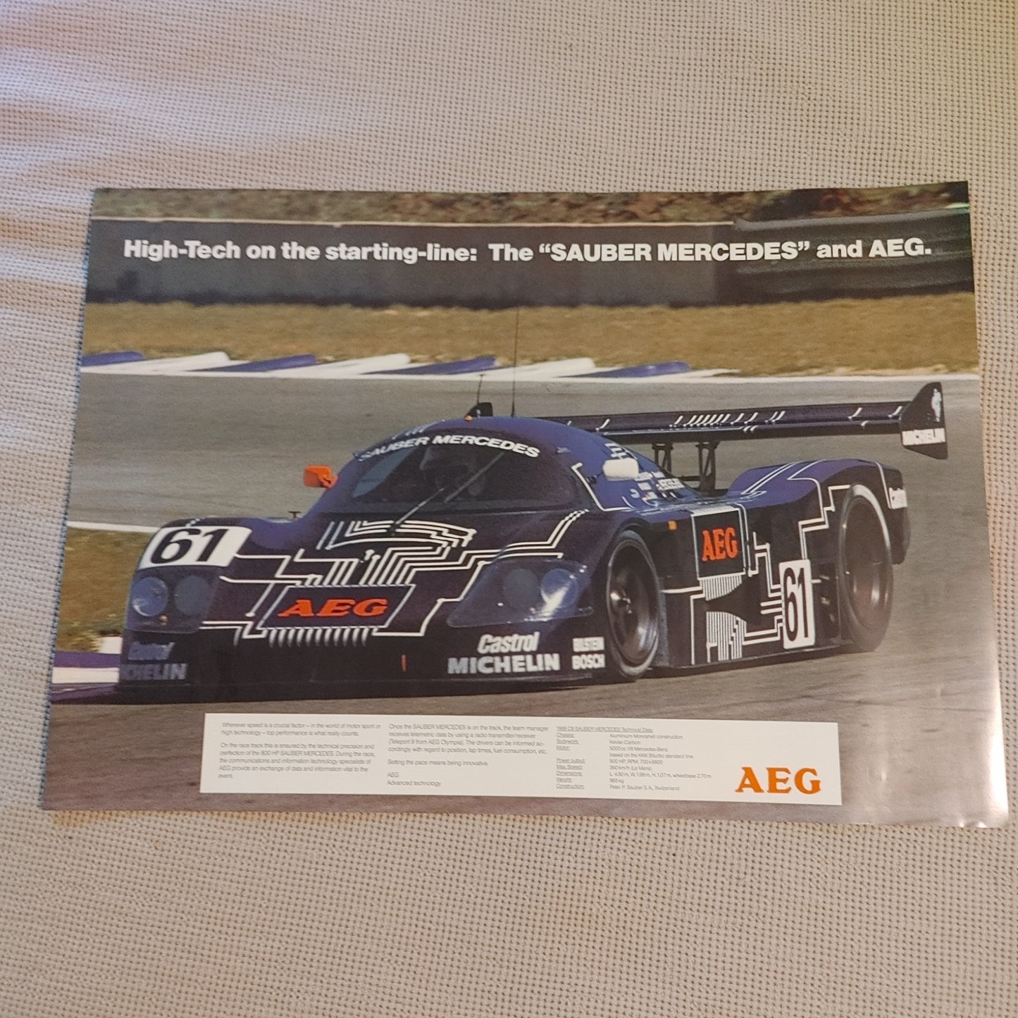 Mercedes Sauber AEG Race Car Poster 1988 Vintage Racing Sports car Benz