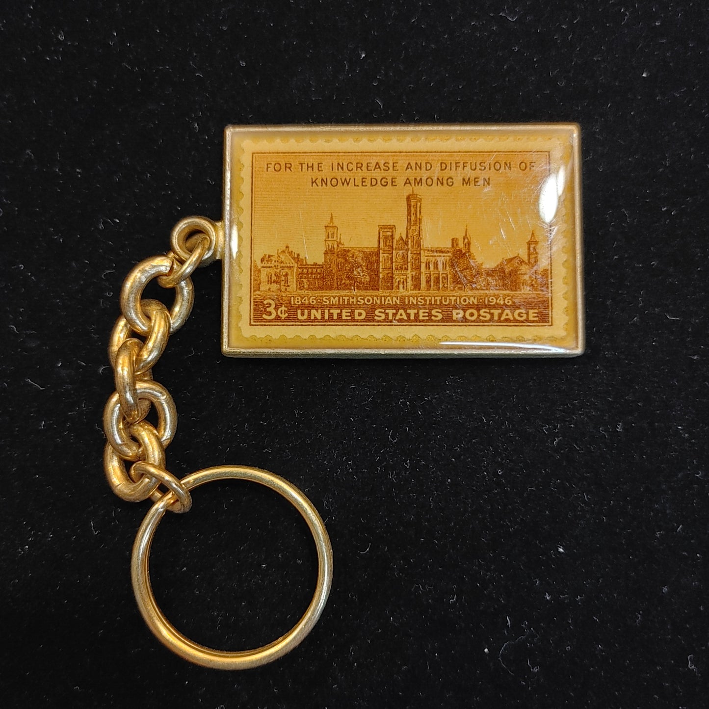 Cool Keychain! Smithsonian Stamp 1946 USPS Postage Gold Free Shipping!