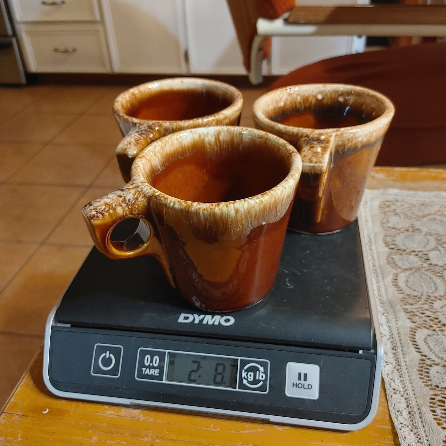 Coffee for 3! Hull Oven Proof Mid Century Brown Drip Coffee Mugs Free Shipping!