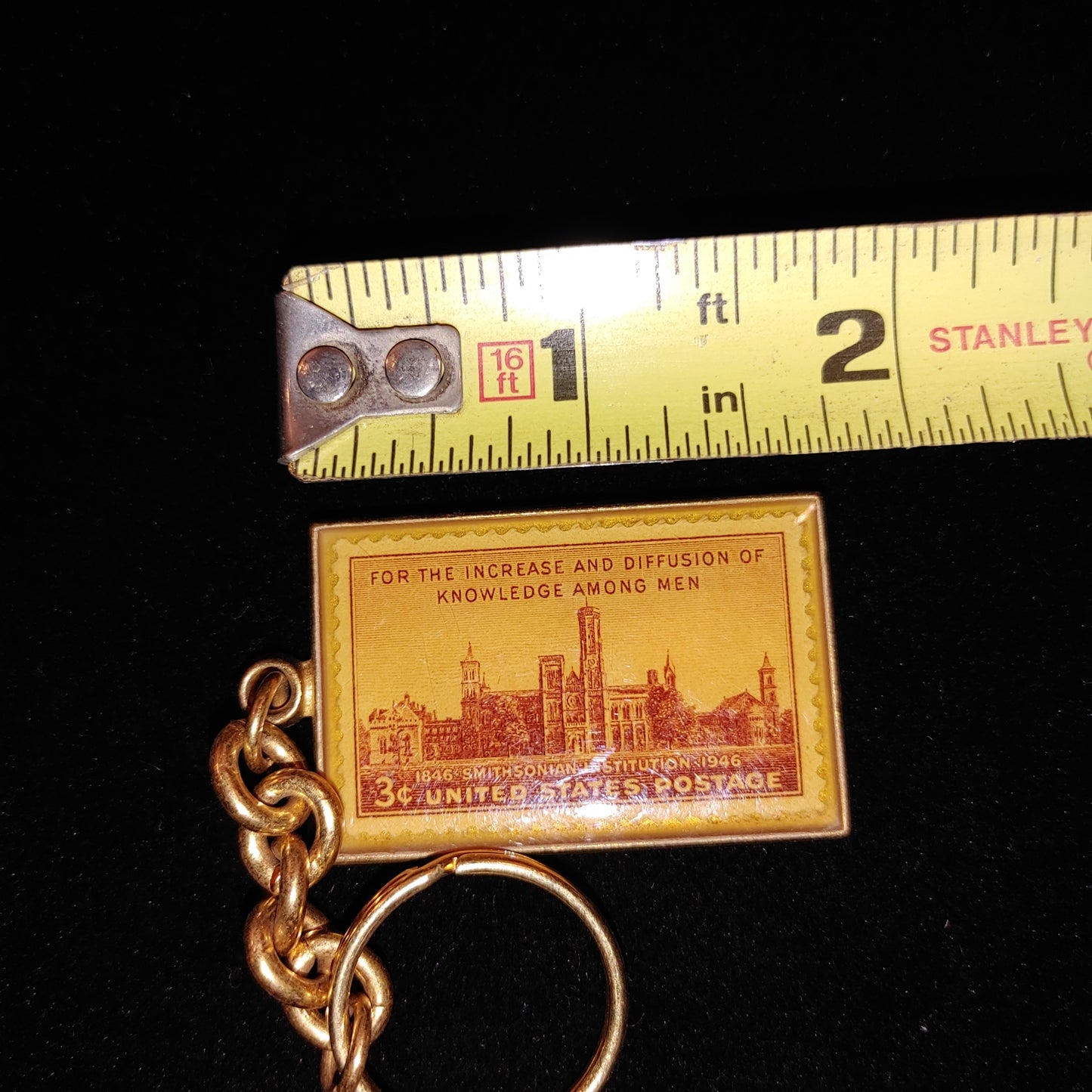 Cool Keychain! Smithsonian Stamp 1946 USPS Postage Gold Free Shipping!