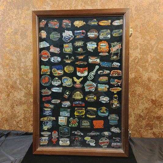 Pins 4 The Win 3! 80 +/- Vintage Nascar Racing Pins Case Display Free Shipping!