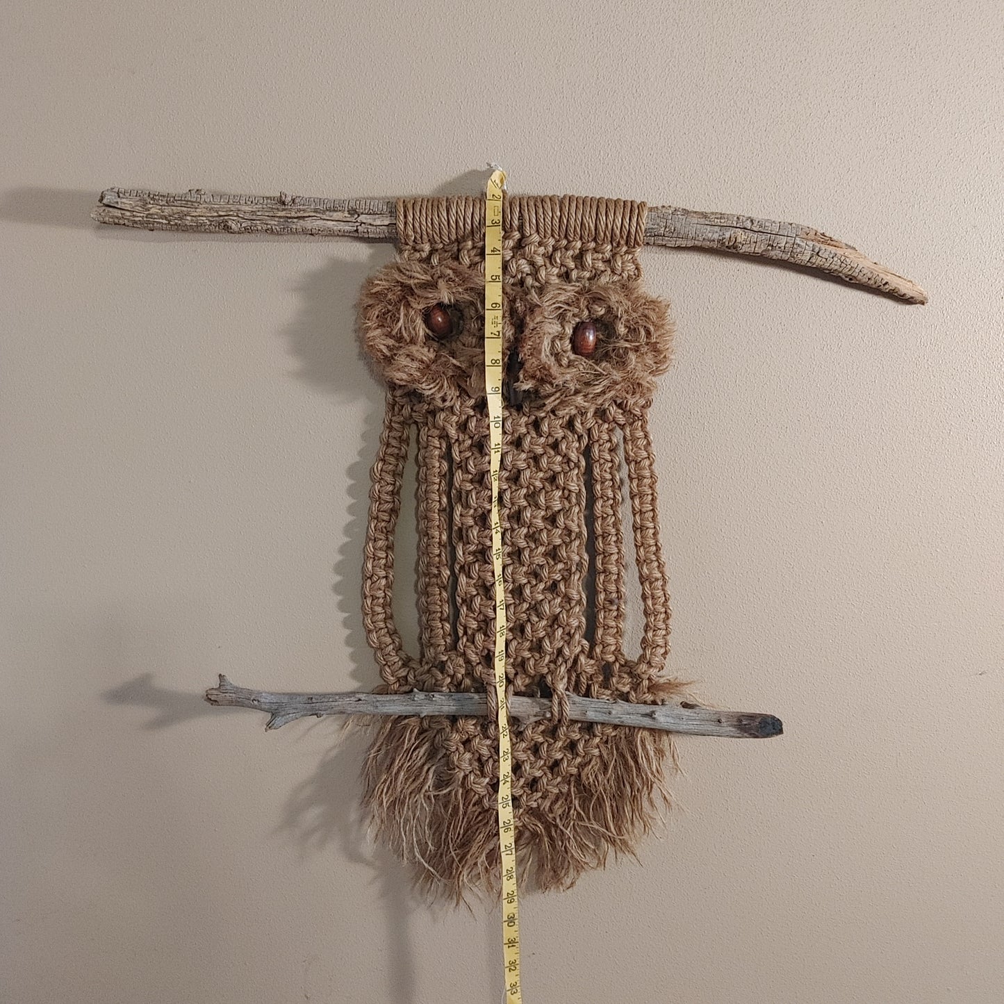 Give A Hoot 3! Vintage Macrame Owl Mid Century Wall Boho Craft Art Free Ship!