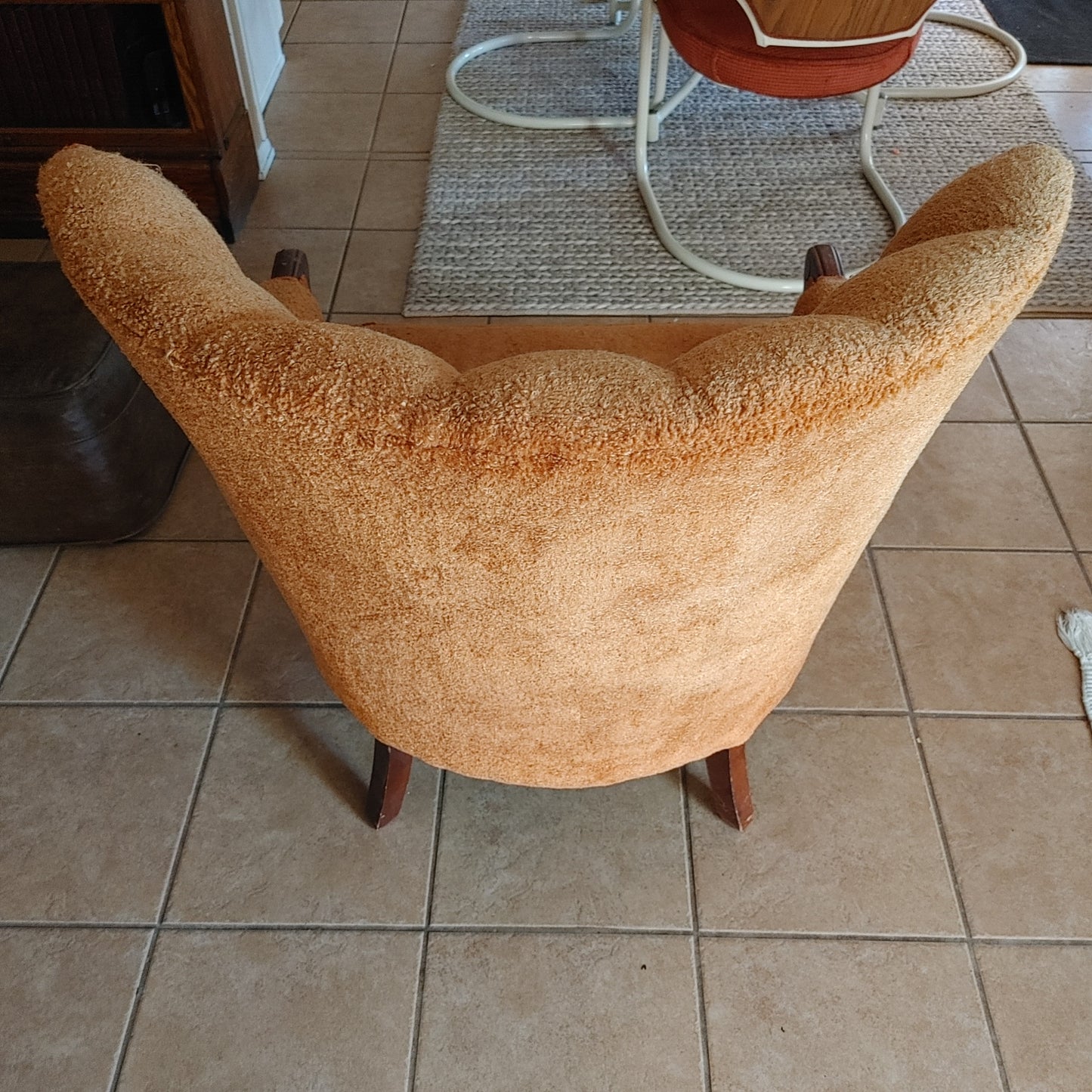 Choice Chair! Cool Vintage Orange Nubby Scallop Chair Wood Legs 1940s Local Only