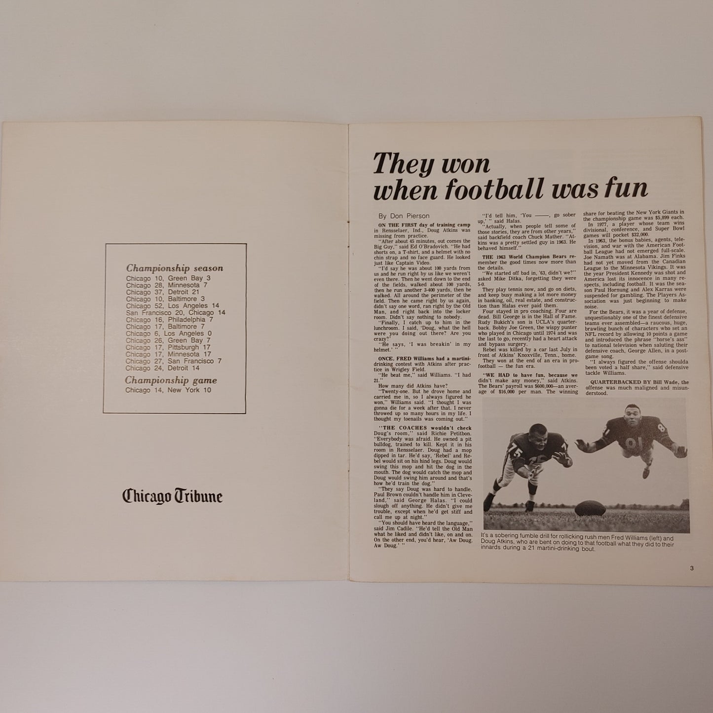 Bygone Bears! Chicago Tribune 1963 NFL Bears 1977 Retrospective Free Shipping!