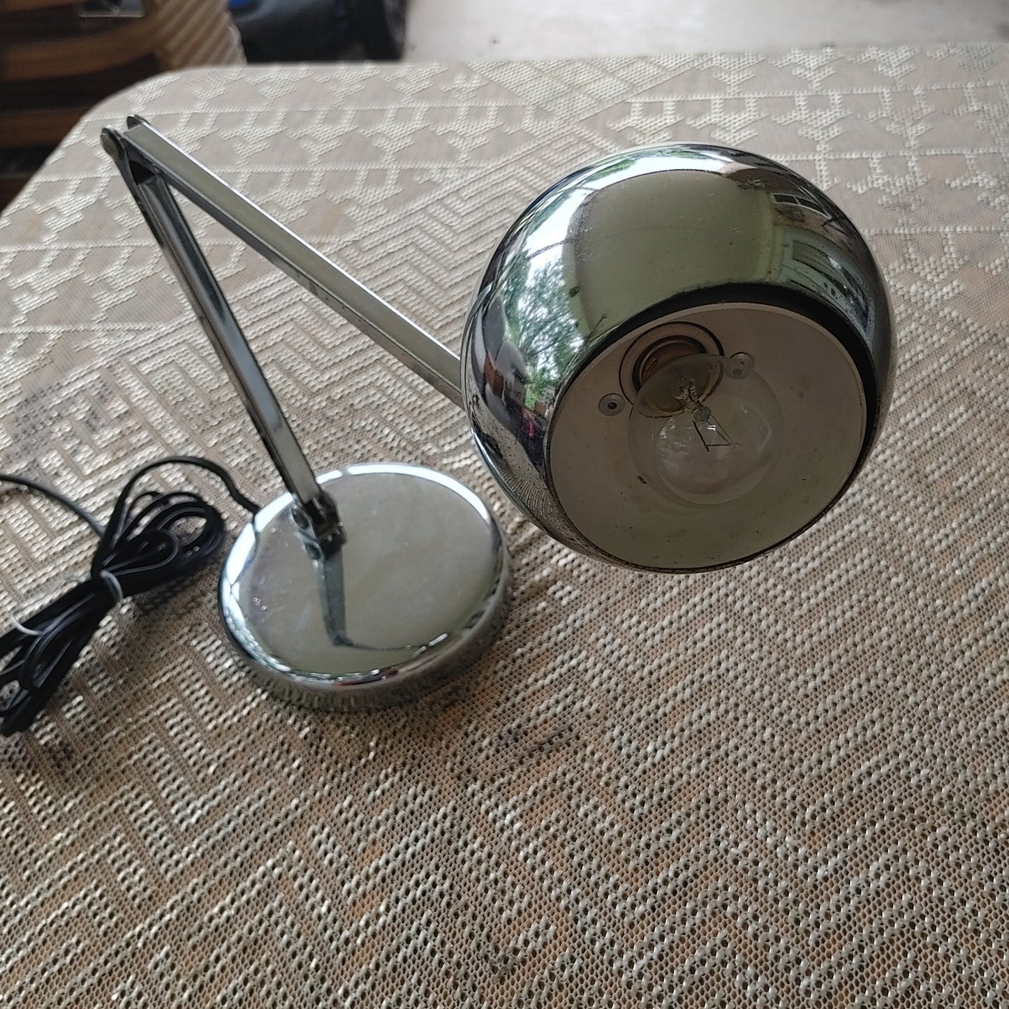 Ledu Desk Lamp Chrome Orb Eyeball Sphere Vintage Mid Century Adjustable Works Nice