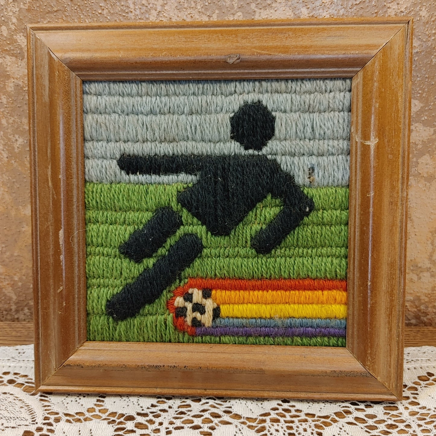 Activision Art! Vintage Craft Sports Soccer Skiing 1980s Woven Yarn Free Ship!