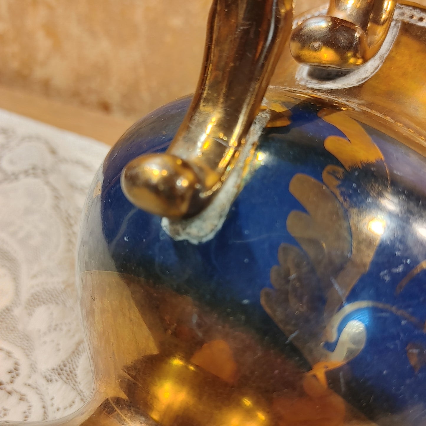 Pretty pitcher! Antique Lustreware Luster Ware Blue Gold Ornate Free Shipping!