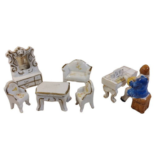 Tiny Treasures! Vintage Porcelain Dollhouse furniture Made in Japan Organ Player