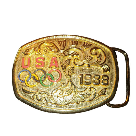 Buckle Up! USA Olympic Belt Buckle 1988 Rodeo Western Cowboy Free Shipping!
