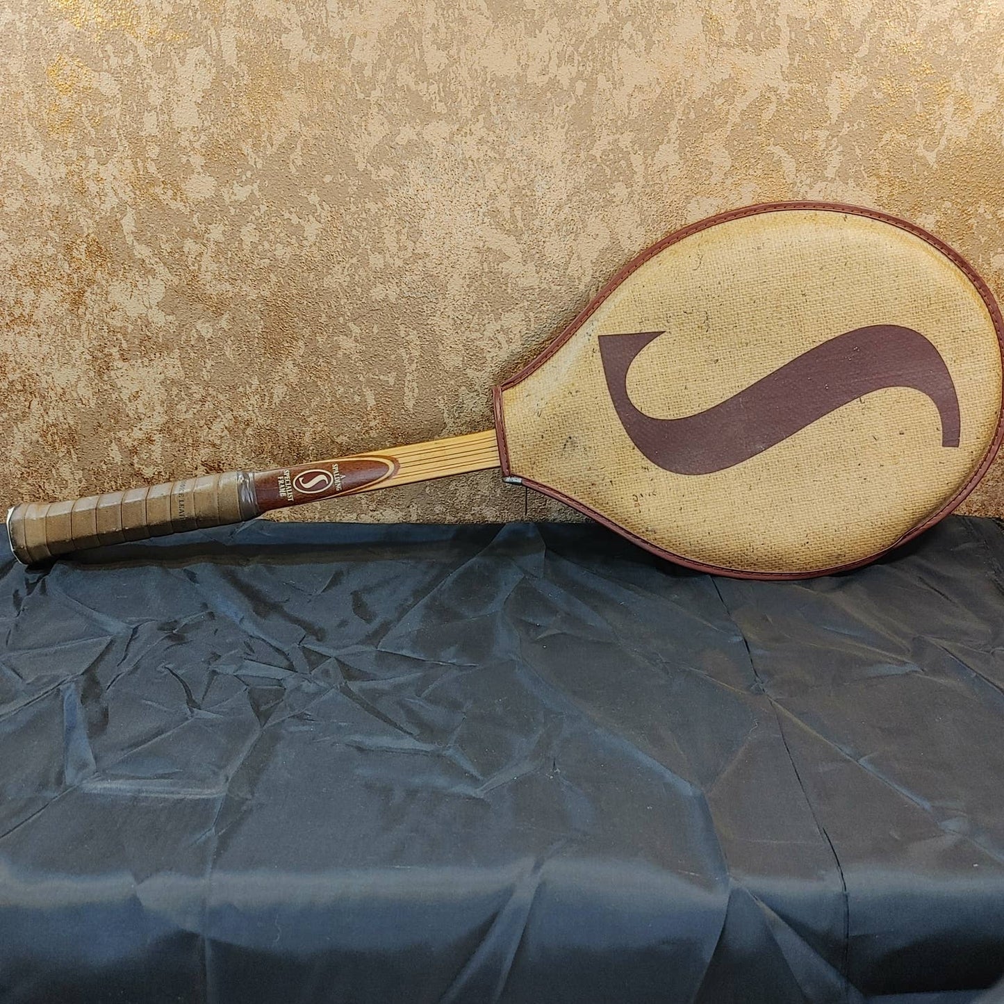 What a Racquet! Vintage Spalding Natural Wood Tennis Cover Excellent Free Ship!