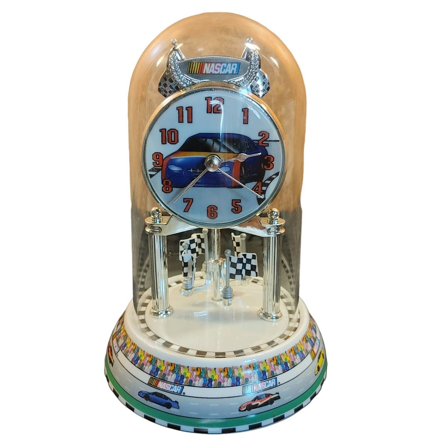 Nascar Clock! Porcelain Clock Twirling Flags Racing Anniversary Works Free Ship!