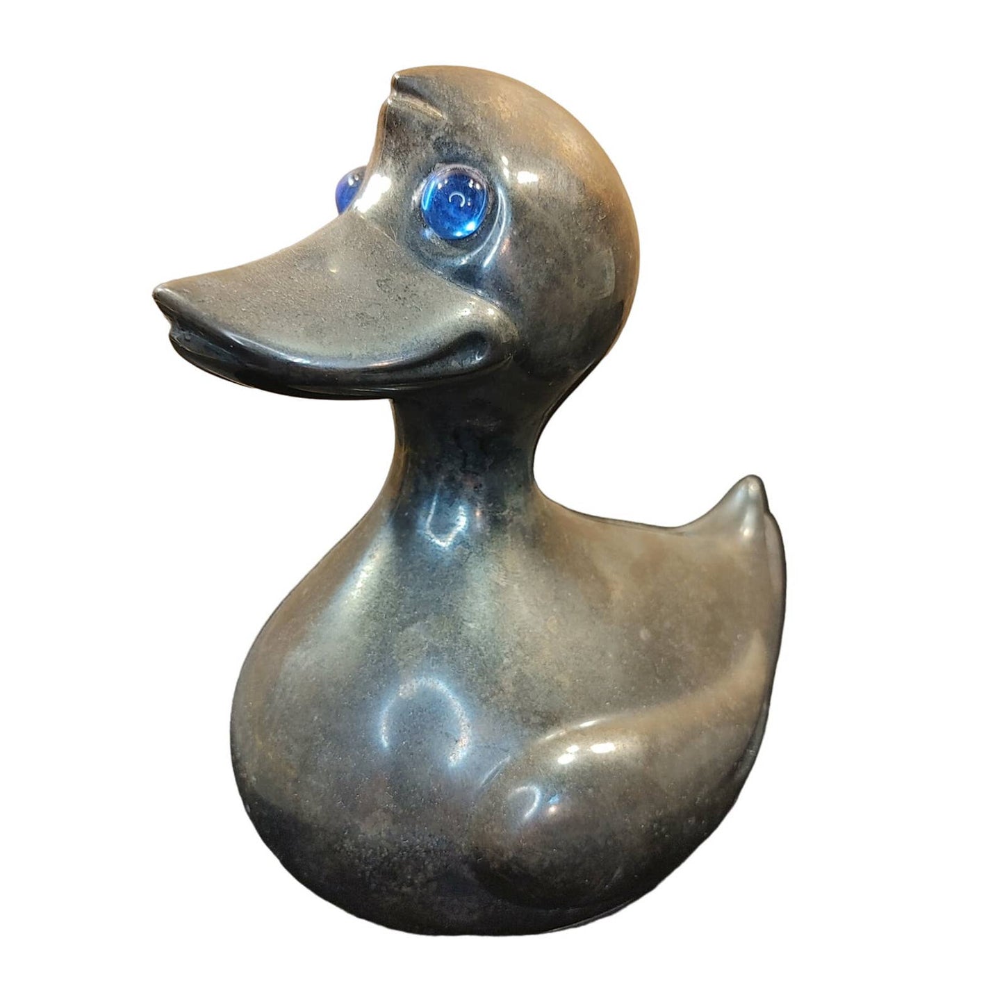 Dashing Duck! Vintage Silver Plated Duck Bank Blue Jewel Eyes Denmark Free Ship!