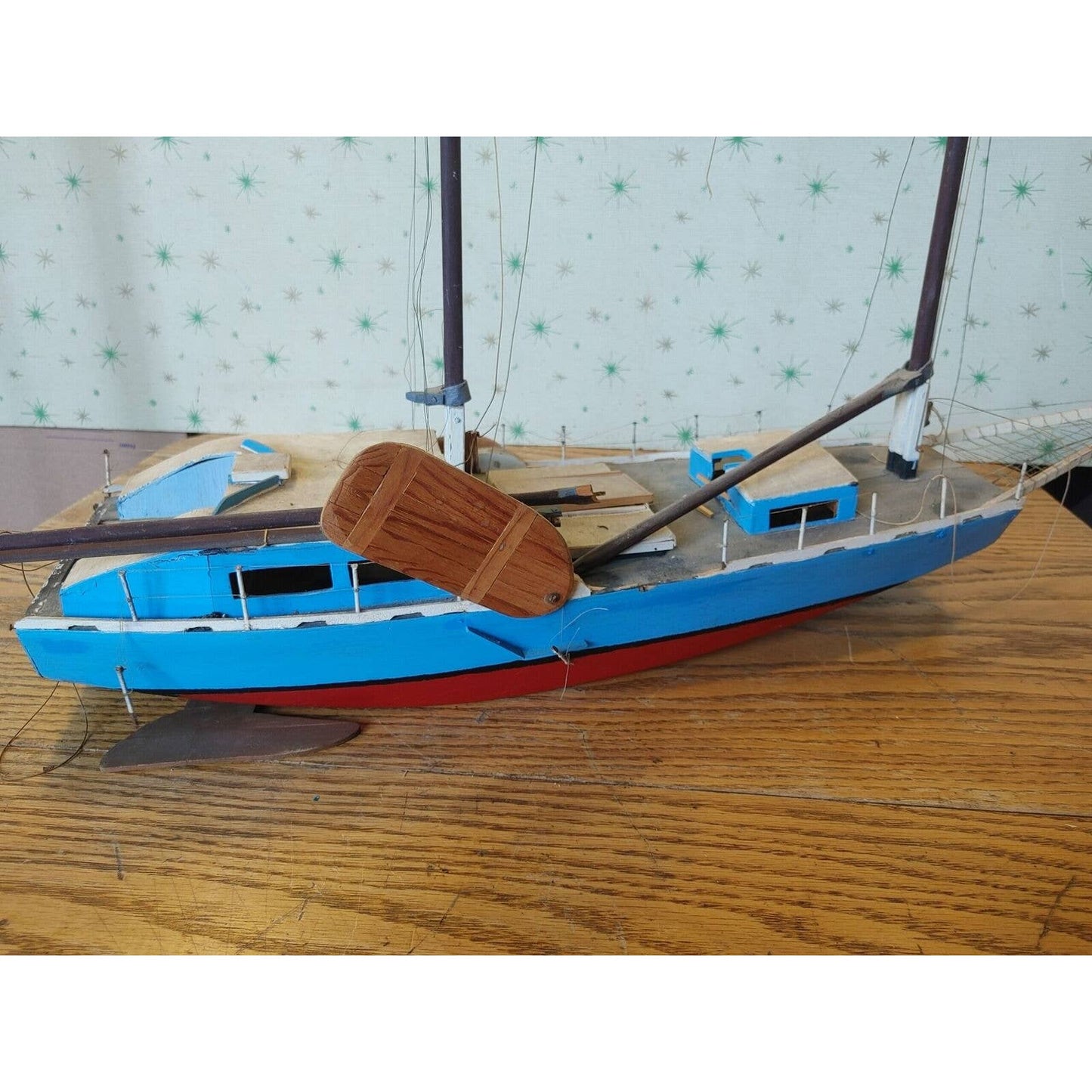 Land Ho! Vintage Scale Model Handbuilt Sailboat Leeboards Unique