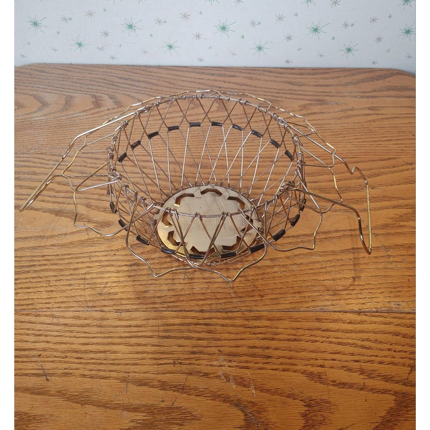 Cesta Bonita! Beautiful Vintage Folding Basket Mexico Mid-Century Gold Free Ship