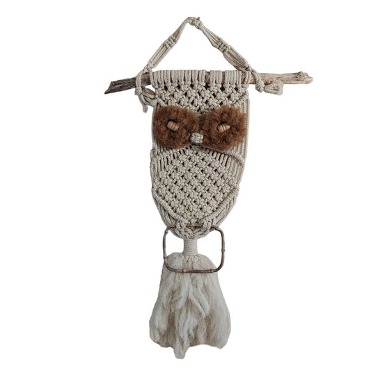 Give A Hoot 2! Vintage Macrame Owl Mid Century Wall Boho Craft Art Free Ship!