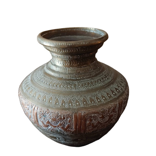 Precious Pot! Antique Vintage Solid Brass Vessel Indian Persian Turkish FreeShip