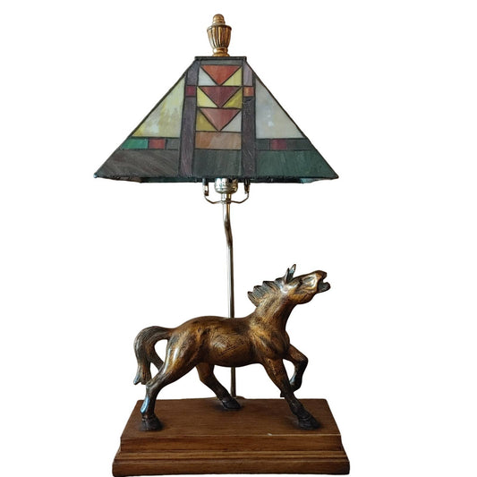 This Horse is Lit! Vintage Lamp Craftsman Stained Glass Arts Crafts Free Ship!