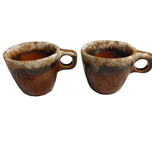 Coffee Couple! Hull Oven Proof Brown Coffee Cups Mugs 2 Mid Century Free Ship!